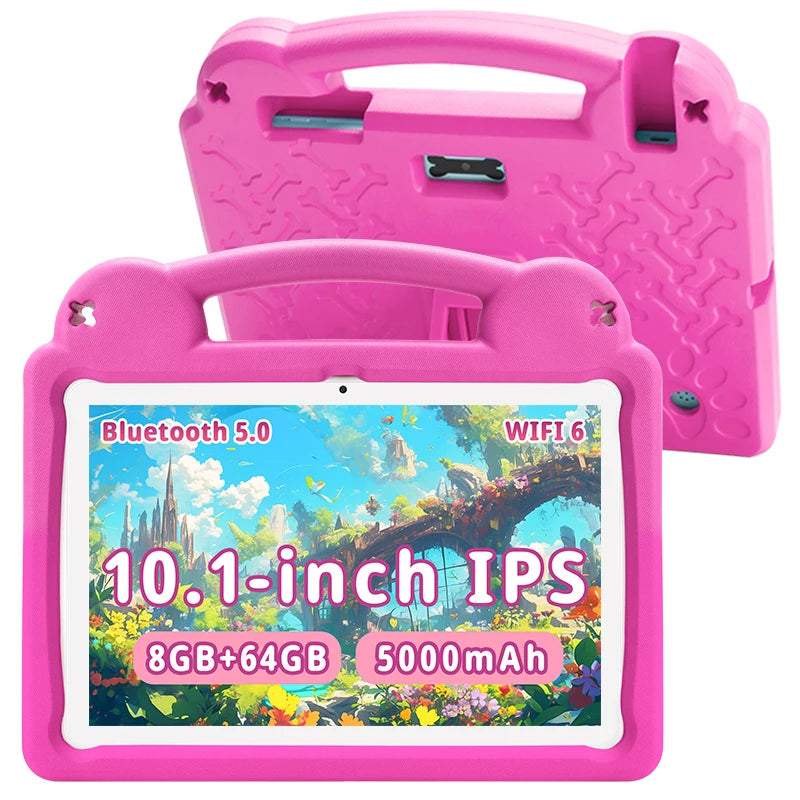Android 15 Kids Tablet, 10.1inch Tablet for Kids, 8GB RAM 64GB ROM Toddler Tableta with Case, 5000mAh Octa-core Children Tableta