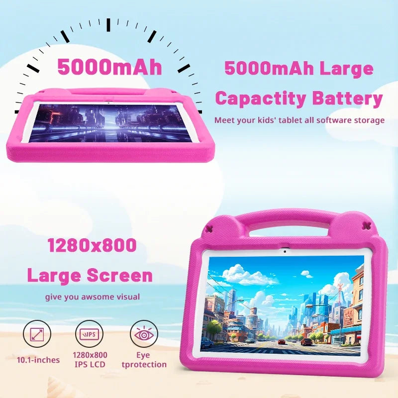 Android 15 Kids Tablet, 10.1inch Tablet for Kids, 8GB RAM 64GB ROM Toddler Tableta with Case, 5000mAh Octa-core Children Tableta